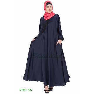 Umbrella abaya with embroidery patchwork- Navy Blue